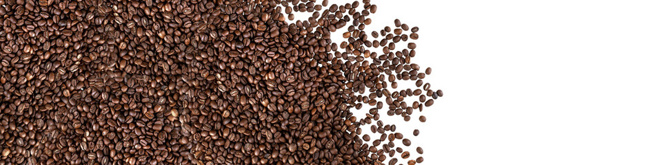 Coffee beans isolated on white background. Panorama