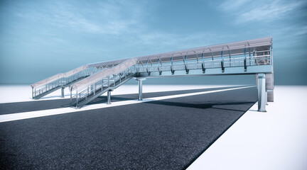 3d illustration of a pedestrian bridge with 3 stairs for different directions 