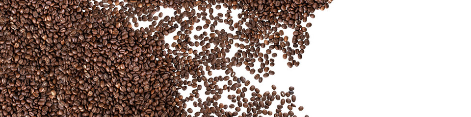 Coffee beans isolated on white background. Panorama