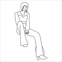 woman wearing pink cloth and purple long pants in fashionable style vector illustration