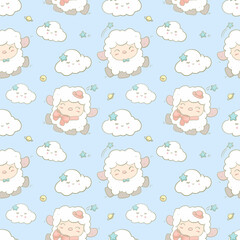 Seamless pattern hand drawn cute sheep background