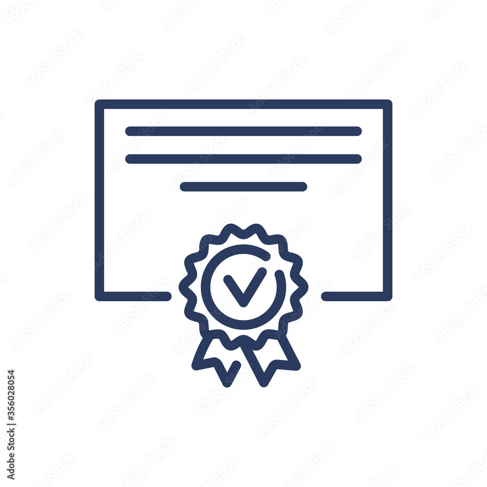 Poster certificate with quality badge thin line icon. document, achievement, approval isolated outline sign