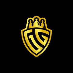 GG monogram logo with shield and crown style design template