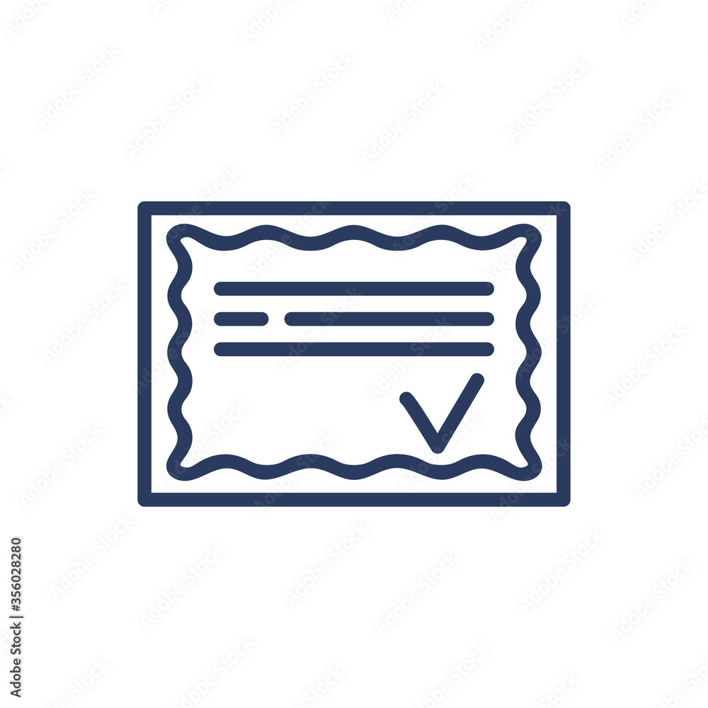 Poster approval certificate thin line icon. confirming, guarantee, document isolated outline sign. check ma
