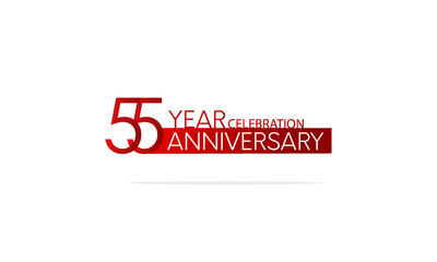 55 year anniversary, minimalist logo. jubilee, greeting card. Birthday invitation. year sign. Red space vector illustration on white background - Vector