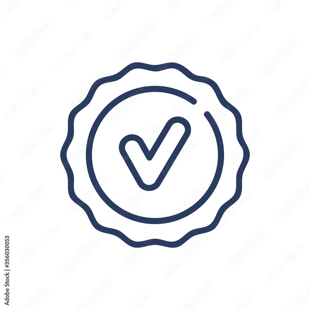 Poster quality approval seal thin line icon. choice, control, checkmark isolated outline sign. check marks 