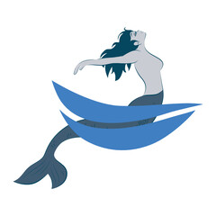 blue water waves in front of mermaid character, vector