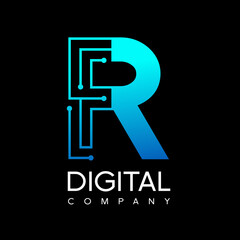 Technology R letter vector logo. This design use alphabet symbol.  Suitable for digital business. - obrazy, fototapety, plakaty