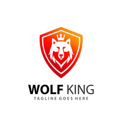 Abstract Wild Wolf King Shield Logo Design Vector Illustration