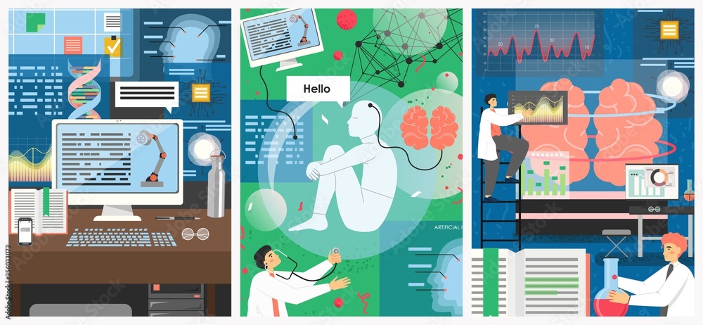 Poster artificial intelligence technology vector poster template set