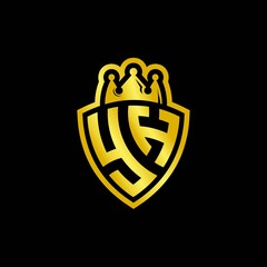 YH monogram logo with shield and crown style design template