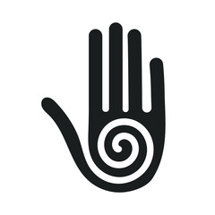 Palm with a spiral, ancient talisman, dark outline on a white background. Vector illustration, eps 10.