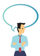 Businessman with an empty speech bubble. Isolated vector illustration.