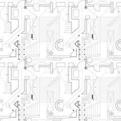 Architecture design draft. Interior blueprint scheme sketch. Construction plan project. Seamless pattern background vector graphic illustration