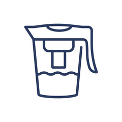 Water filter thin line icon. Pitcher, jug, filtration, purifying isolated outline sign. Fresh water for drink, aqua, healthcare concept. Vector illustration symbol element for web design and apps