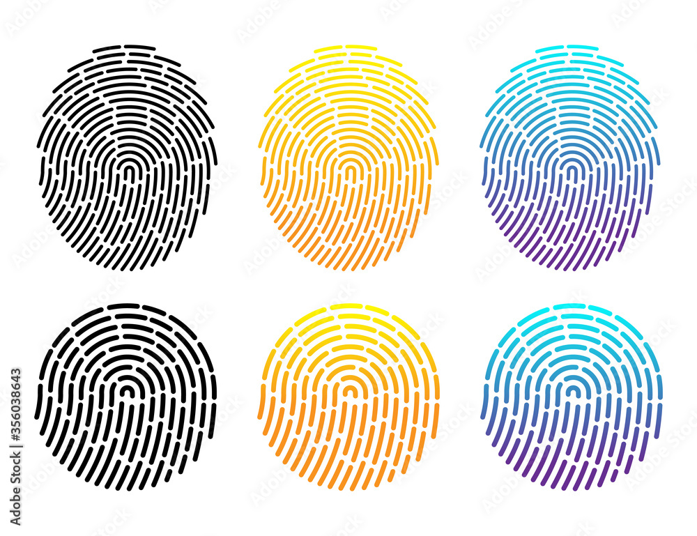 Poster set fingerprint identification different color symbol. vector