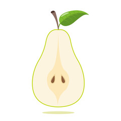 Green pear isolated on white background. Vector illustration. Cut green pear
