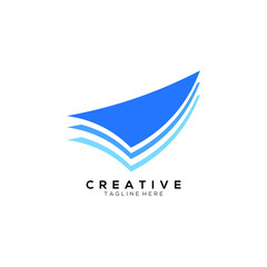 3 layer triangle icon, stack level, gradient blue darker and lighter color design template 