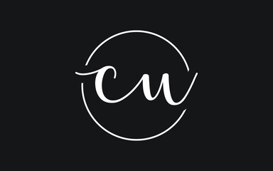 cu or uc Cursive Letter Initial Logo Design, Vector Template