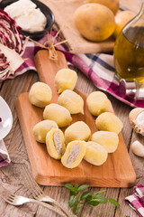 Potato gnocchi stuffed with radicchio and ricotta.
