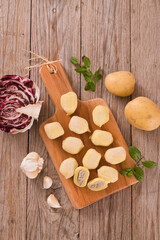 Potato gnocchi stuffed with radicchio and ricotta.
