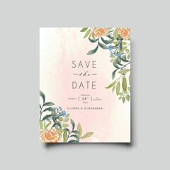 elegant wedding invitation with beautiful flower and leaves