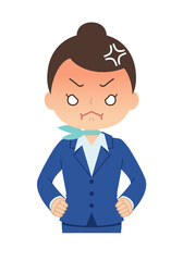 腰に手を当て顔を赤くして怒る会社員女性