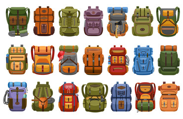 Hiking backpack isolated cartoon set icon.Vector illustration rucksack on white background .Cartoon vector set icon hiking backpack.