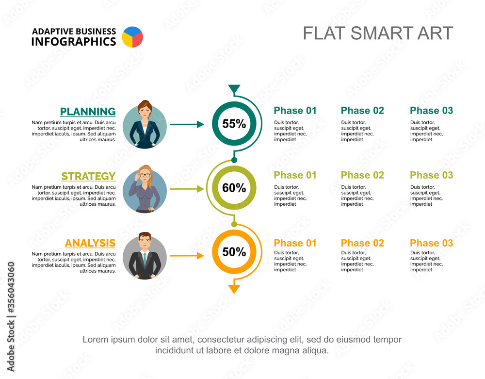 Poster three option percentage chart. editable template for process diagram, vertical flowchart. creative c