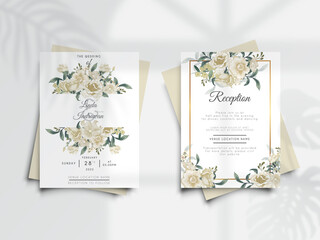 elegant flower and leaves wedding invitation card with floral overlay shadow