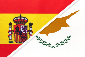 Obraz premium Spain and Cyprus, symbol of two national flags from textile. Championship between two european countries.