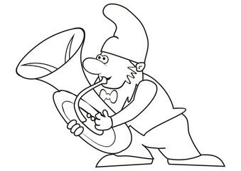 man and trumpet, coloring book for children, white and black vector illustration