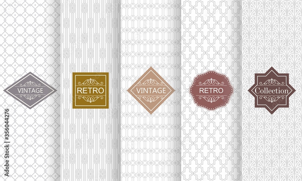 Leinwandbilder Set of seamless stripe patterns in light gray. Vector illustration vintage design. Abstract seamless geometric patterns