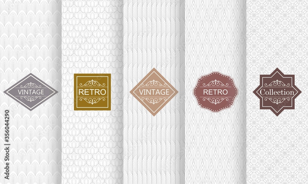 Fototapete set of seamless stripe patterns in light gray. vector illustration vintage design. abstract seamless