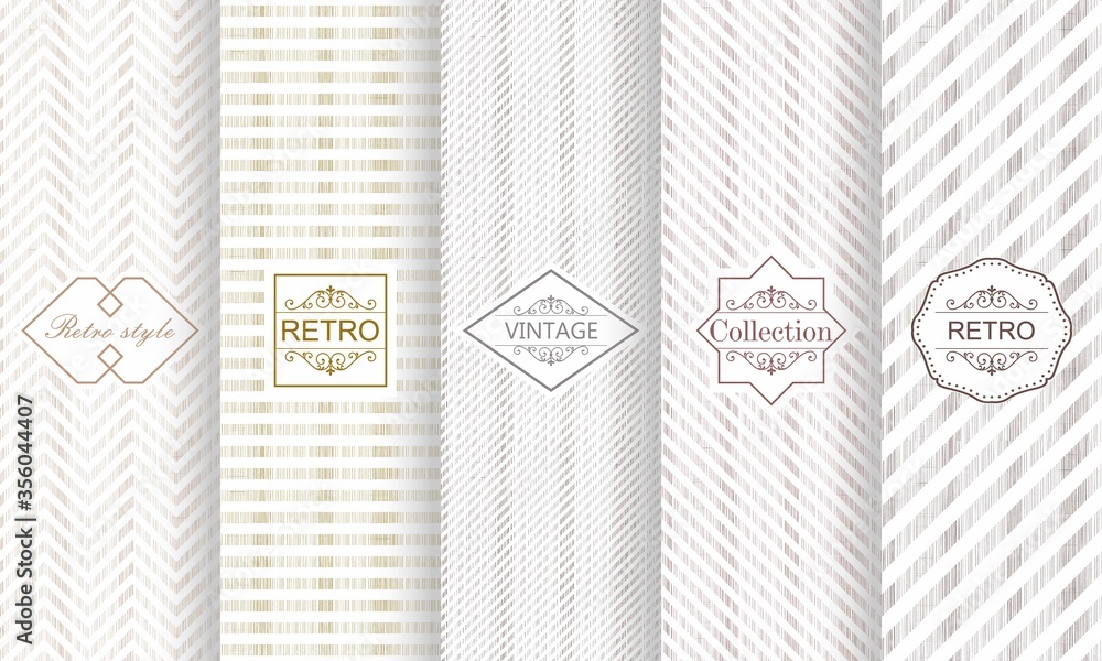 Fototapete Set of seamless stripe patterns in light gray. Vector illustration vintage design. Abstract seamless geometric patterns