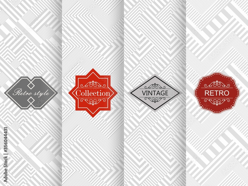 Fototapete set of seamless stripe patterns in light gray. vector illustration vintage design. abstract seamless