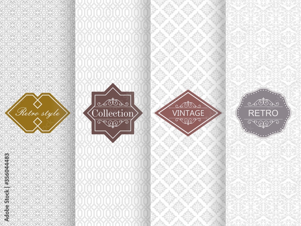 Fototapete set of seamless stripe patterns in light gray. vector illustration vintage design. abstract seamless