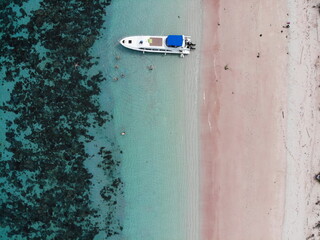 The beautiful long pink beach in Labuan Bajo, Komodo National Park, Indonesia