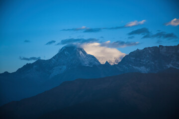 Plakat Beautiful Annapurna mountains view from Poon Hill viewpoint, Nepal
