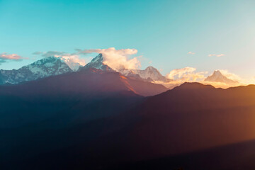 Fototapeta na wymiar Beautiful Annapurna mountains view from Poon Hill viewpoint, Nepal