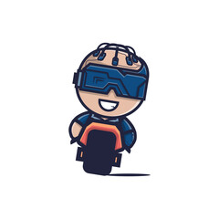 Cute cyborg character riding motorcycle vector illustration