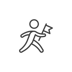Running man with flag line icon. linear style sign for mobile concept and web design. Man holds a flag outline vector icon. Competition symbol, logo illustration. Vector graphics