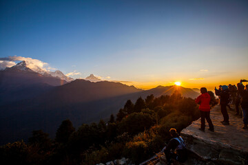 Beautiful Annapurna mountains view from Poon Hill viewpoint, Nepal