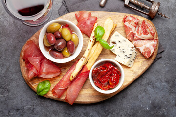 Cheese, meat and olives antipasto