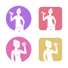 Athletic girl is engaged with a dumbbell flat icons. Fitness and healthy lifestyle vector illustration.