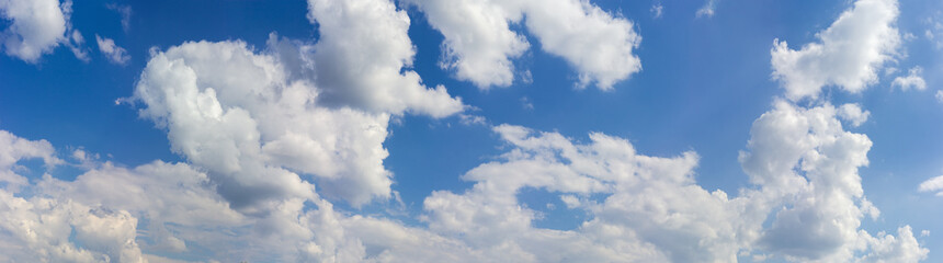 Wide panorama of the sky with cumulus clouds