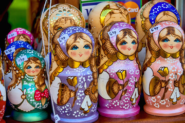 Matryoshka  dolls, a popular Russian souvenir. The business of selling traditional Souvenirs