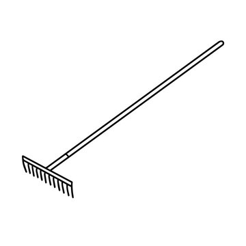 Garden rakes isolated on a white background. Rake for the garden. Tools for earthworks and territory cleaning. Vector illustration in Doodle style