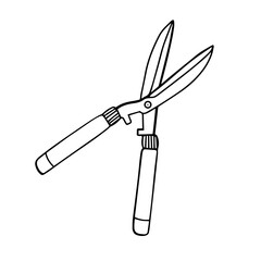Garden scissors. Garden tools for working with flowers and shrubs. Hand-drawn vector illustration in the Doodle style. Vector illustration