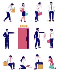 Fototapeta na wymiar People getting fired from work, vector flat isolated illustration